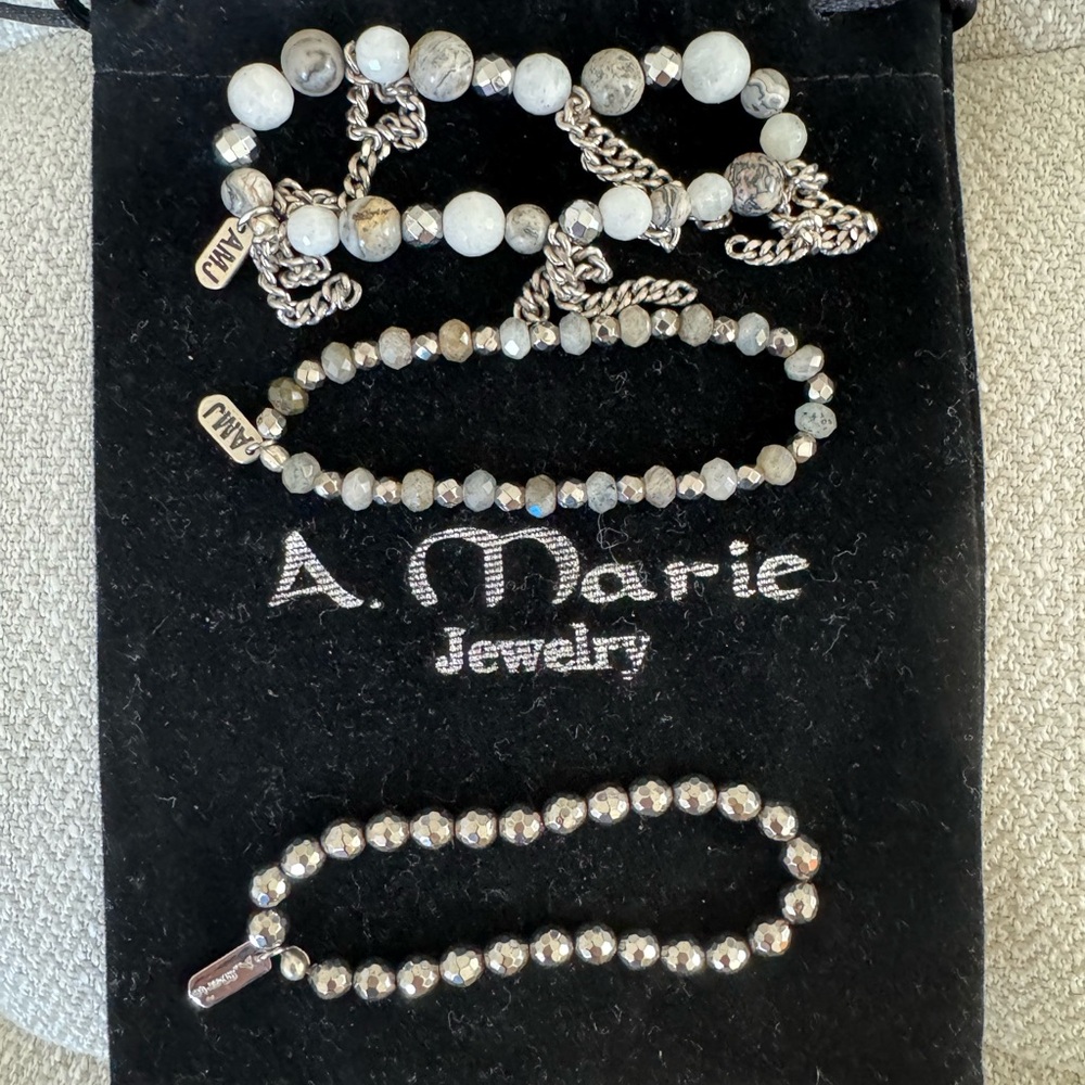 Silver Beaded Bracelet Set